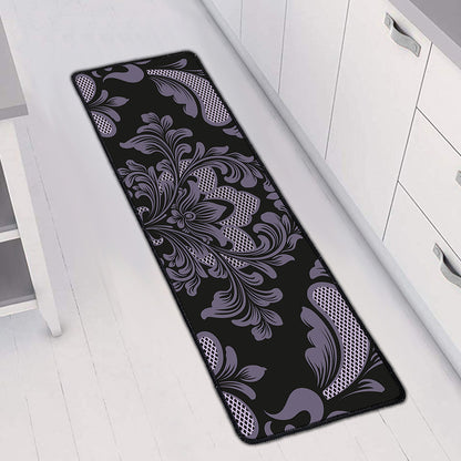 Black And Purple Damask Pattern Print Long Kitchen Mat