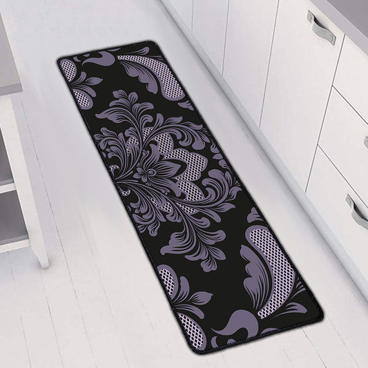 Black And Purple Damask Pattern Print Long Kitchen Mat