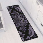 Black And Purple Damask Pattern Print Long Kitchen Mat