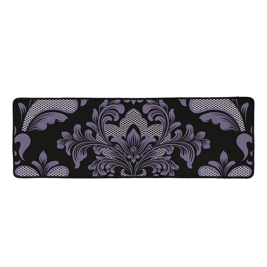 Black And Purple Damask Pattern Print Long Kitchen Mat