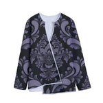 Black And Purple Damask Pattern Print Long Sleeve Short Coat