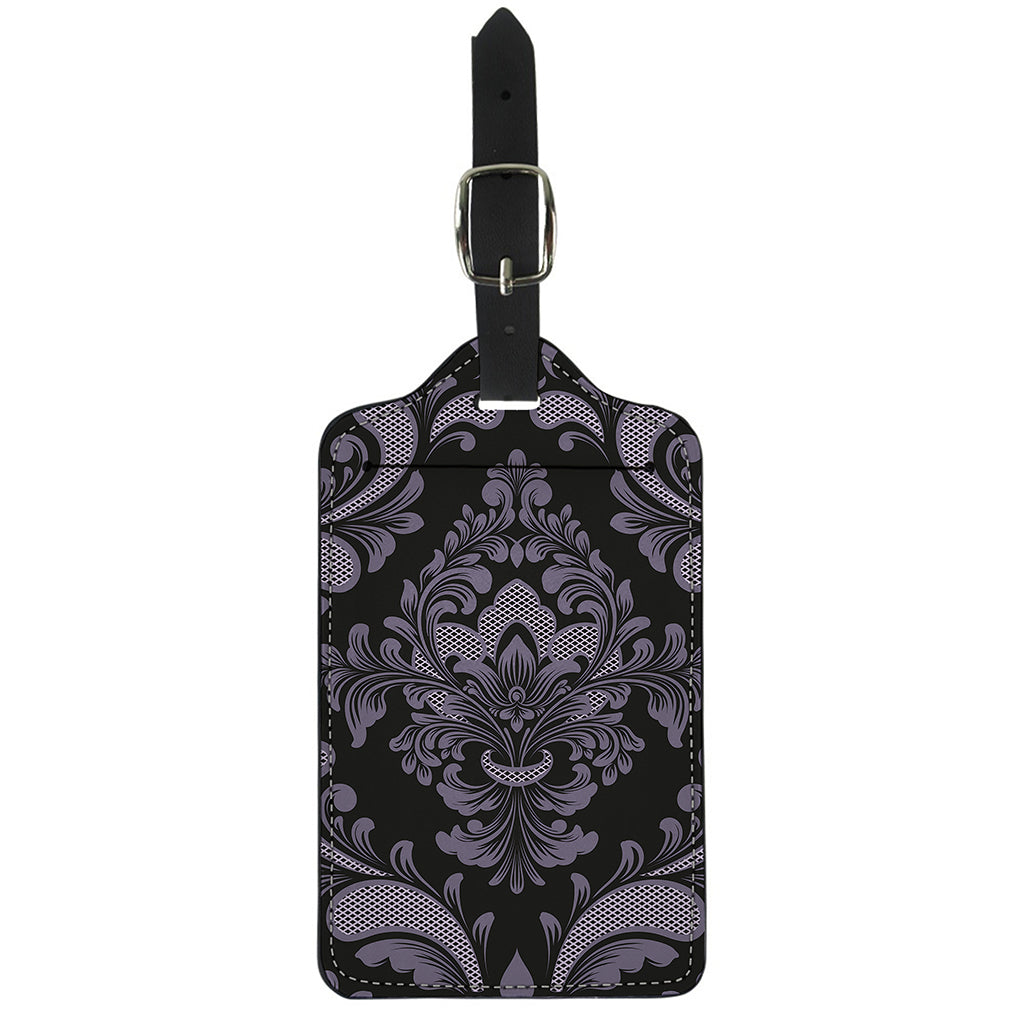 Black And Purple Damask Pattern Print Luggage Tag