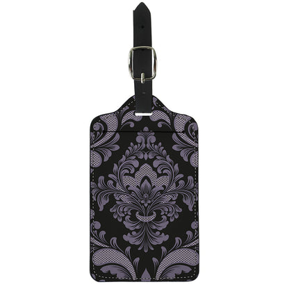 Black And Purple Damask Pattern Print Luggage Tag