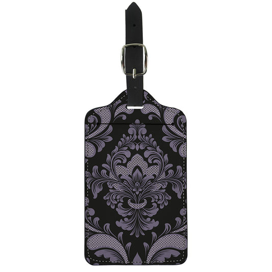 Black And Purple Damask Pattern Print Luggage Tag