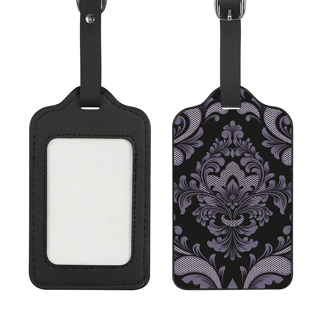 Black And Purple Damask Pattern Print Luggage Tag