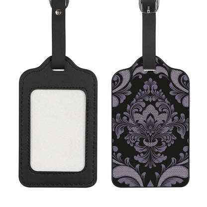 Black And Purple Damask Pattern Print Luggage Tag