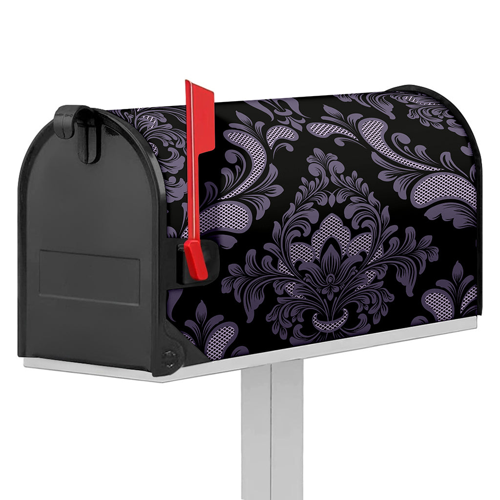 Black And Purple Damask Pattern Print Mailbox Cover