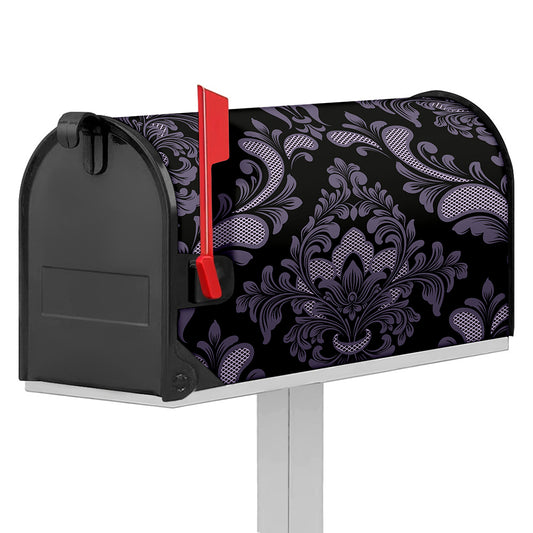 Black And Purple Damask Pattern Print Mailbox Cover