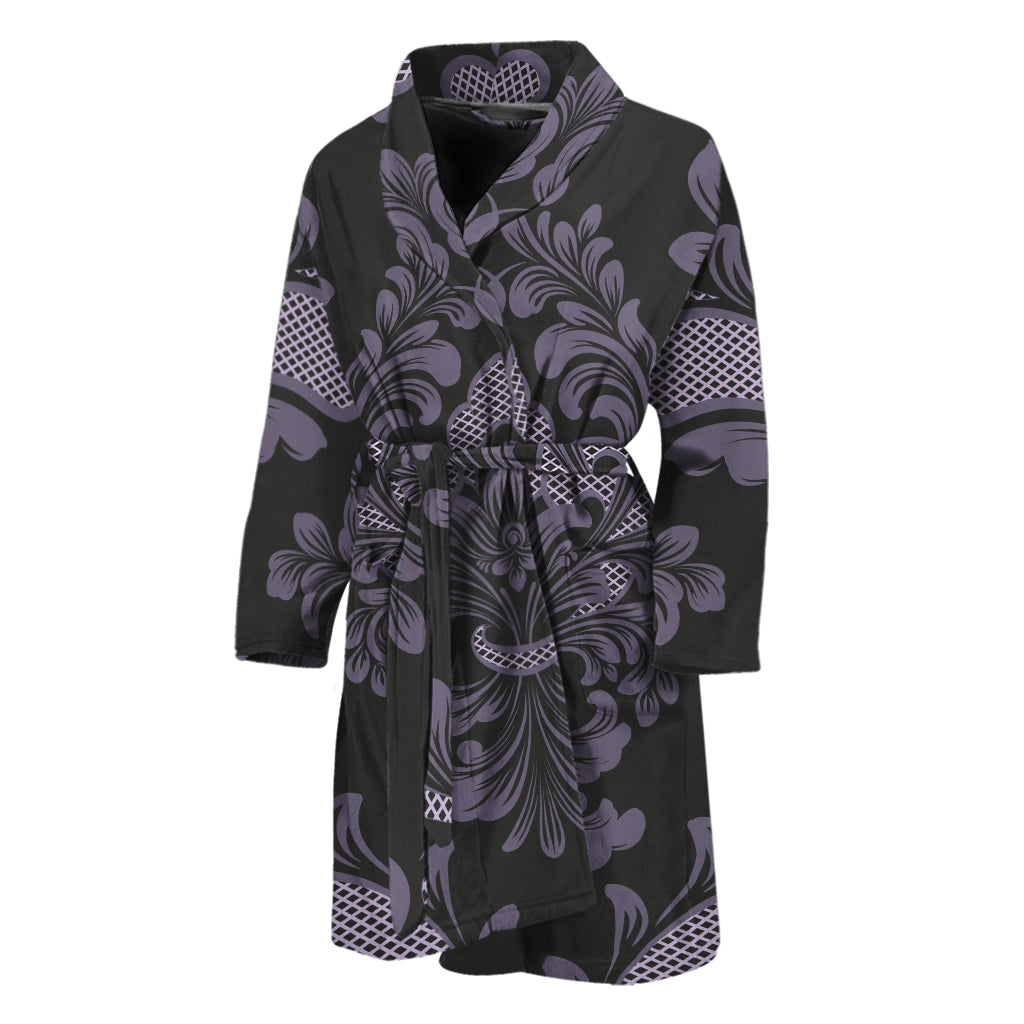 Black And Purple Damask Pattern Print Men's Bathrobe
