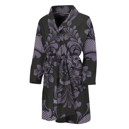 Black And Purple Damask Pattern Print Men's Bathrobe