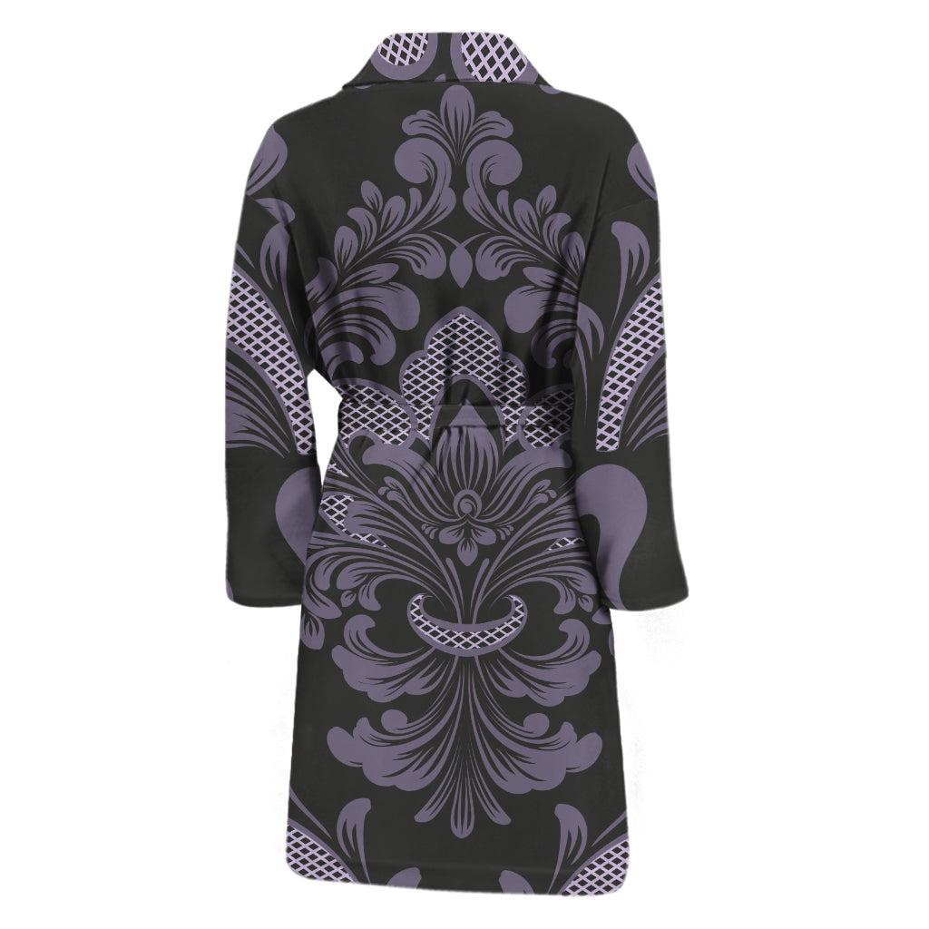 Black And Purple Damask Pattern Print Men's Bathrobe