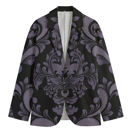 Black And Purple Damask Pattern Print Men's Blazer