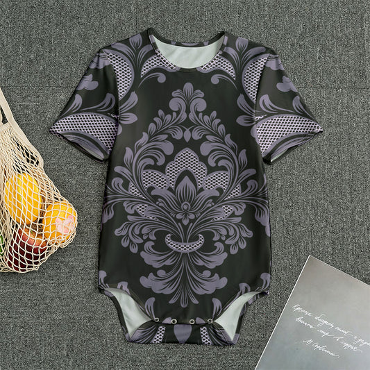 Black And Purple Damask Pattern Print Men's Bodysuit