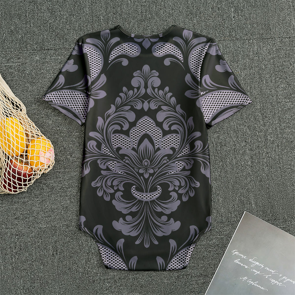 Black And Purple Damask Pattern Print Men's Bodysuit