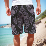 Black And Purple Damask Pattern Print Men's Cargo Shorts