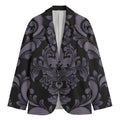 Black And Purple Damask Pattern Print Men's Cotton Blazer