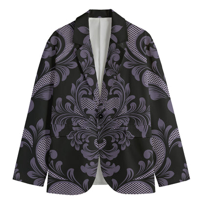 Black And Purple Damask Pattern Print Men's Cotton Blazer