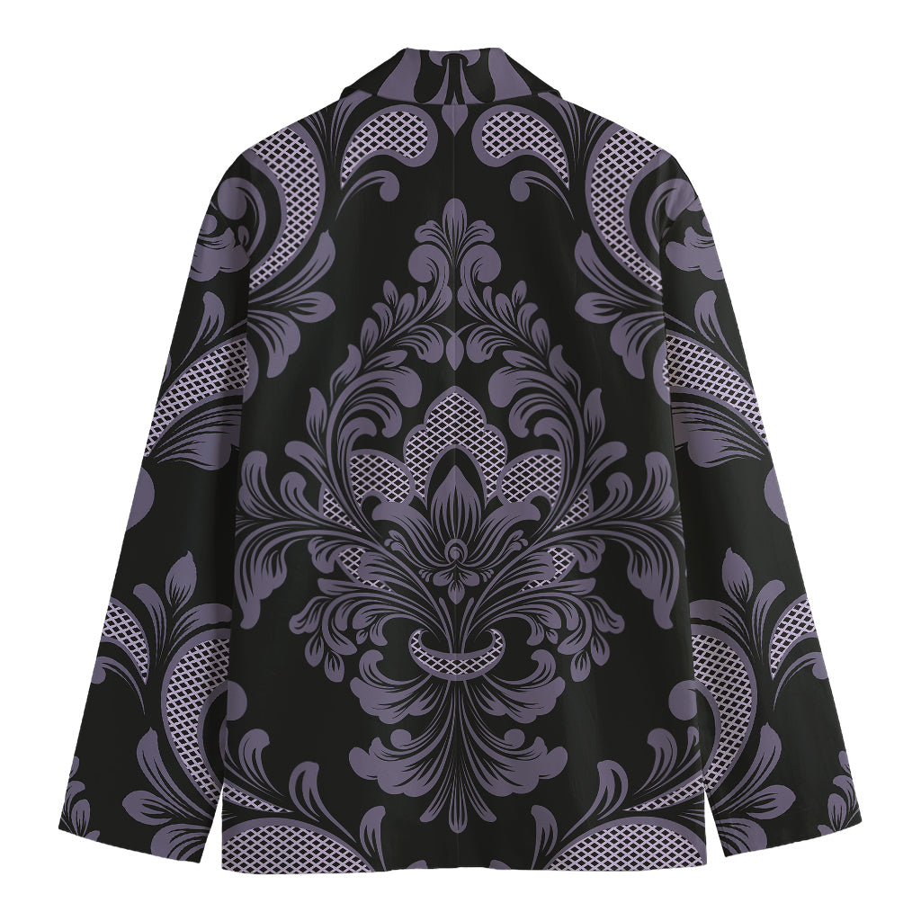 Black And Purple Damask Pattern Print Men's Cotton Blazer