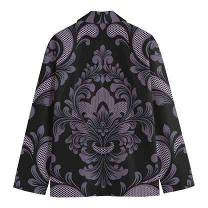 Black And Purple Damask Pattern Print Men's Cotton Blazer