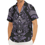 Black And Purple Damask Pattern Print Men's Deep V-Neck Shirt