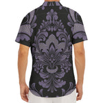 Black And Purple Damask Pattern Print Men's Deep V-Neck Shirt