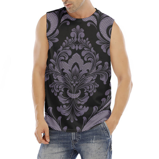 Black And Purple Damask Pattern Print Men's Fitness Tank Top