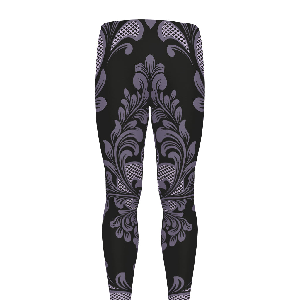Black And Purple Damask Pattern Print Men's leggings