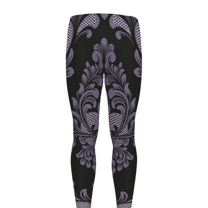 Black And Purple Damask Pattern Print Men's leggings