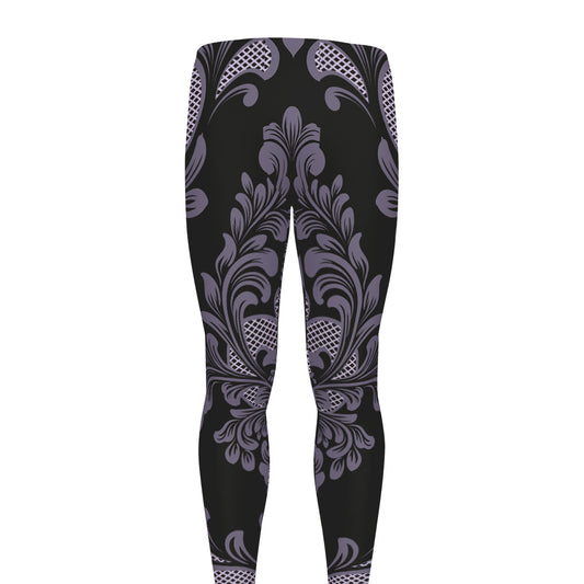 Black And Purple Damask Pattern Print Men's leggings