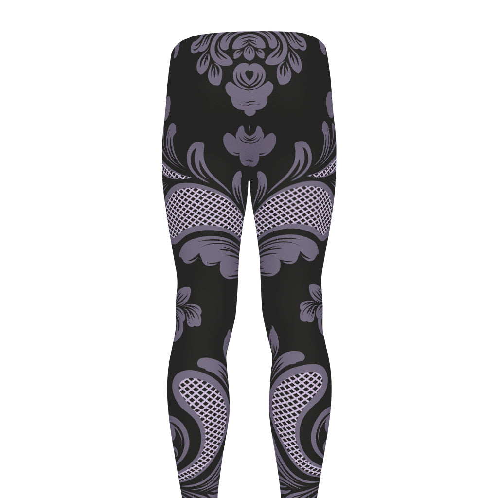 Black And Purple Damask Pattern Print Men's leggings