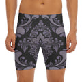 Black And Purple Damask Pattern Print Men's Long Boxer Briefs