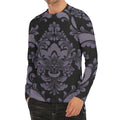Black And Purple Damask Pattern Print Men's Long Sleeve Rash Guard