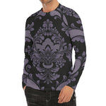 Black And Purple Damask Pattern Print Men's Long Sleeve Rash Guard