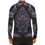 Black And Purple Damask Pattern Print Men's Long Sleeve Rash Guard