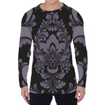 Black And Purple Damask Pattern Print Men's Long Sleeve T-Shirt