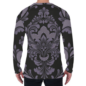 Black And Purple Damask Pattern Print Men's Long Sleeve T-Shirt