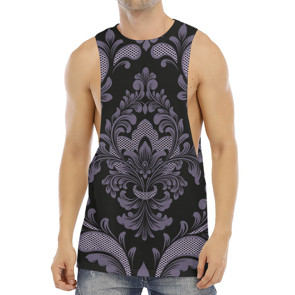 Black And Purple Damask Pattern Print Men's Muscle Tank Top