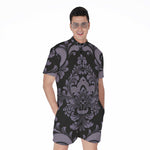 Black And Purple Damask Pattern Print Men's Rompers