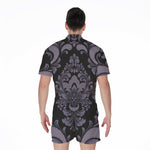 Black And Purple Damask Pattern Print Men's Rompers