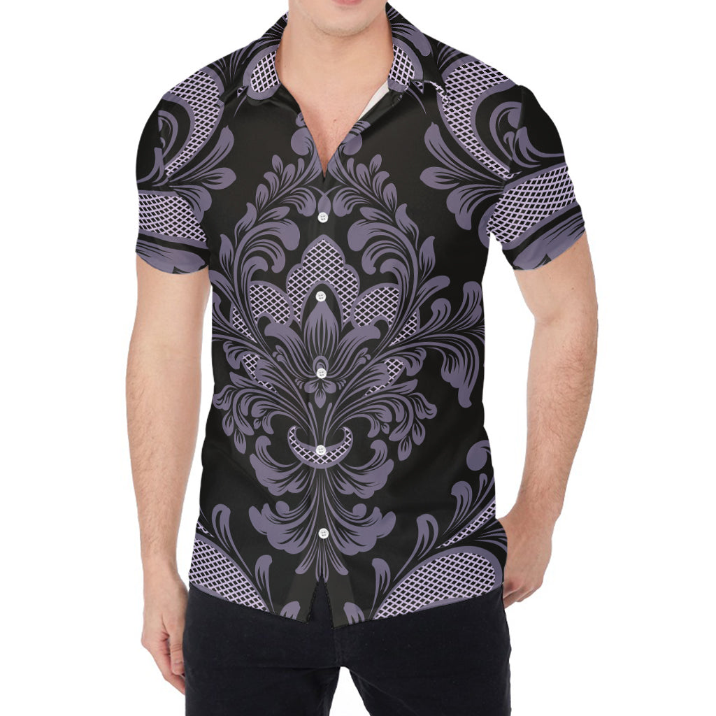 Black And Purple Damask Pattern Print Men's Shirt