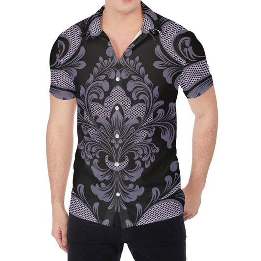 Black And Purple Damask Pattern Print Men's Shirt