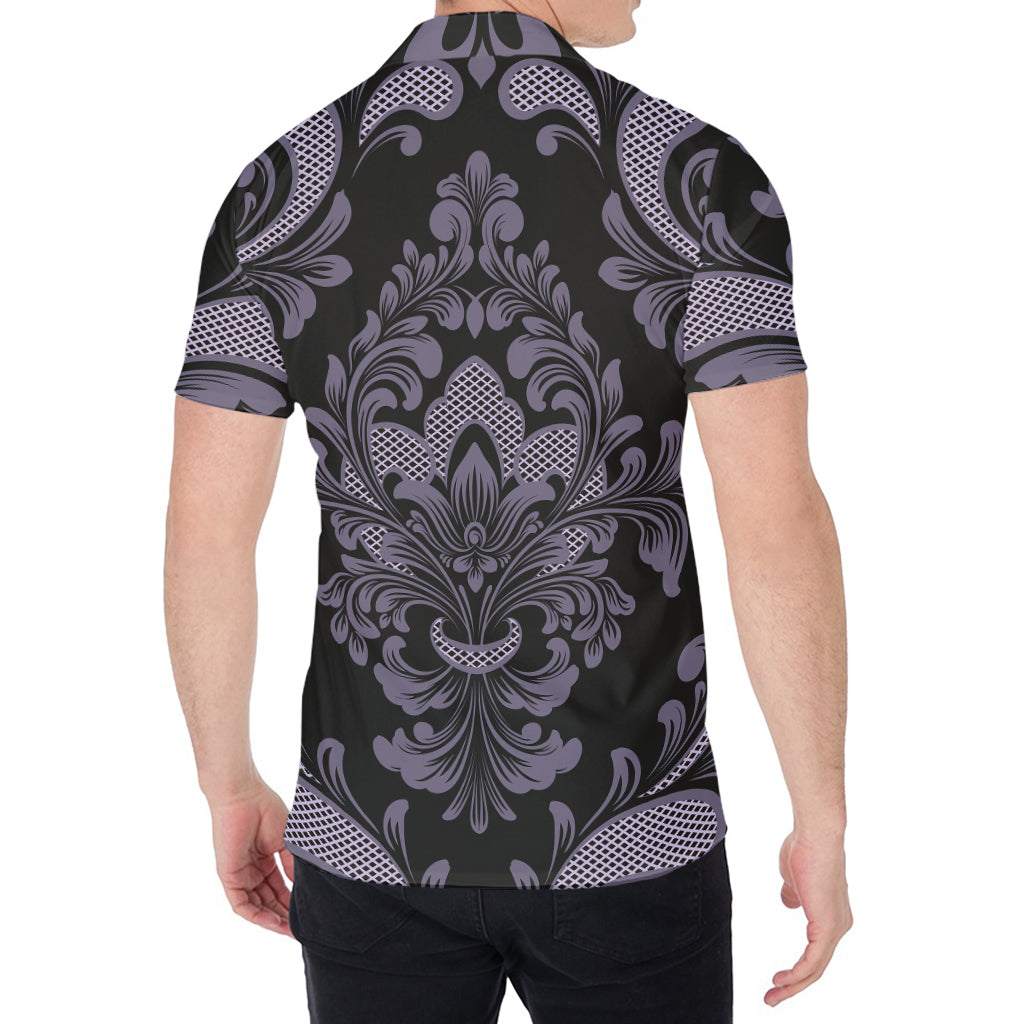 Black And Purple Damask Pattern Print Men's Shirt