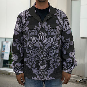 Black And Purple Damask Pattern Print Men's Shirt Jacket