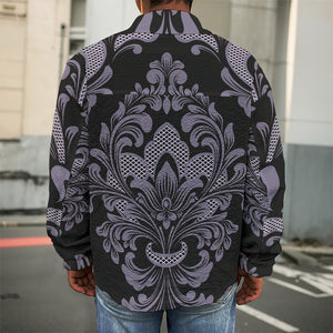 Black And Purple Damask Pattern Print Men's Shirt Jacket