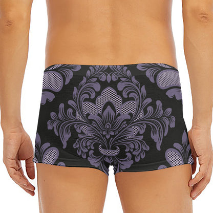Black And Purple Damask Pattern Print Men's Short Boxer Briefs