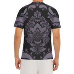 Black And Purple Damask Pattern Print Men's Short Sleeve Rash Guard