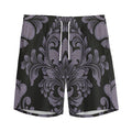 Black And Purple Damask Pattern Print Men's Athletic Shorts