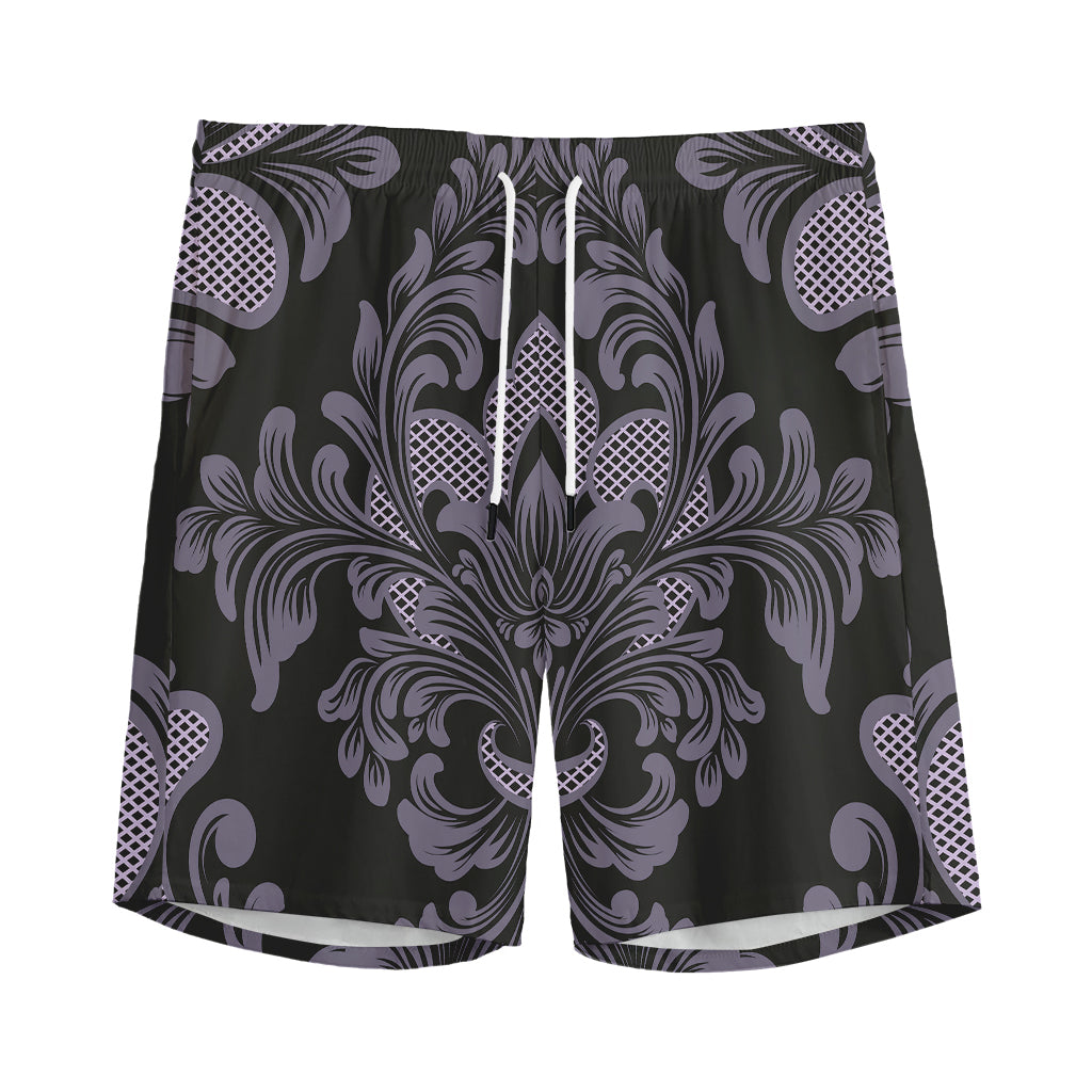 Black And Purple Damask Pattern Print Men's Sports Shorts
