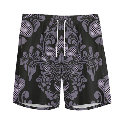 Black And Purple Damask Pattern Print Men's Sports Shorts