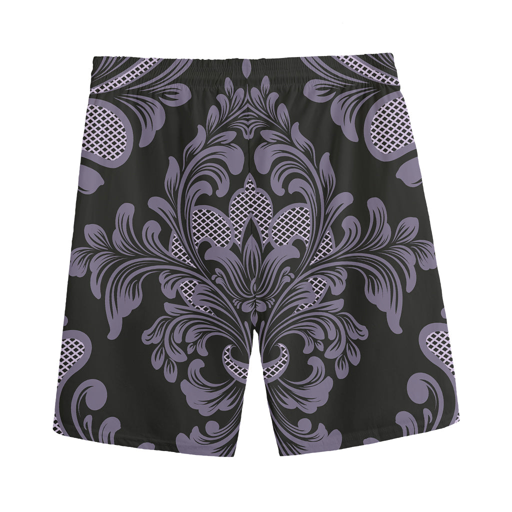 Black And Purple Damask Pattern Print Men's Sports Shorts